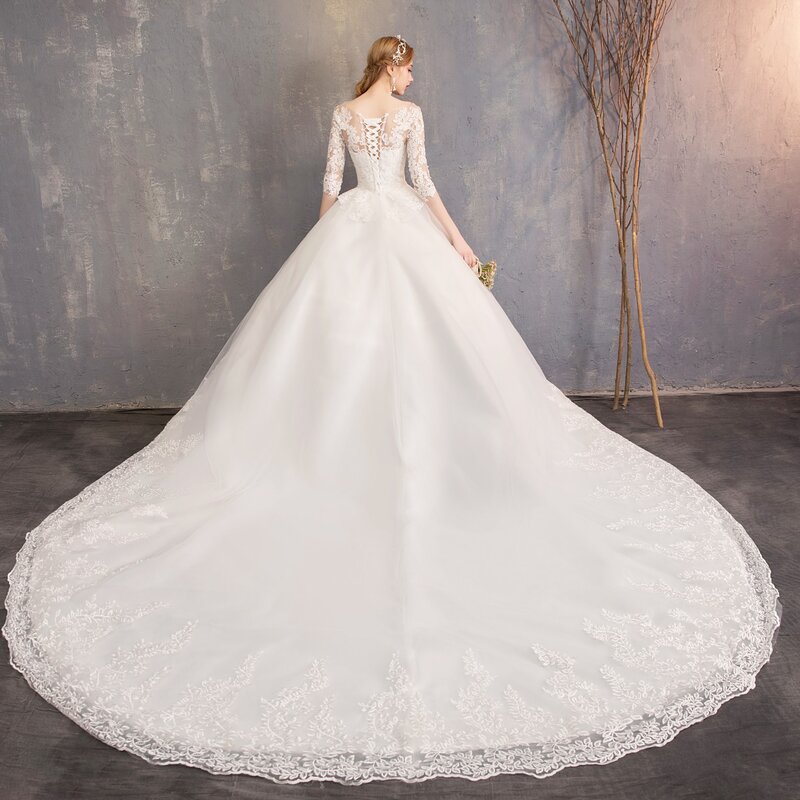 MK1498-Bridal lace long train dress