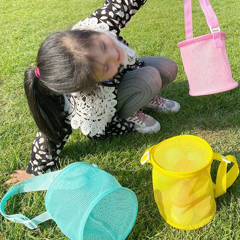 Child Beach Toys Bag Portable Adjustable Strap Large Capacity Foldable Outdoor Sand Toys Mesh Tote Pouch Beach Supplies