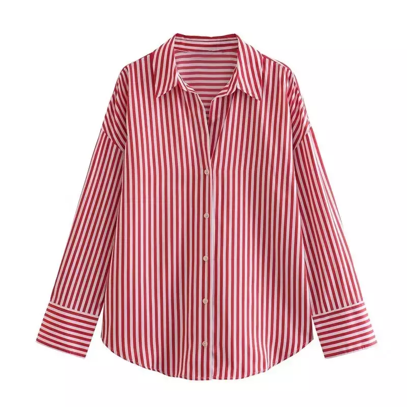 Women 2023 New Fashion Multicolored poplin Blouses Vintage Long Sleeve Button-up Female Shirts Chic Tops