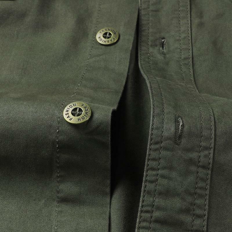 Men's Shirt Solid Color Multi-Pocket High Quality Cargo Shirts Male 100% Cotton Outdoor Casual Long Sleeve Shirts For Men