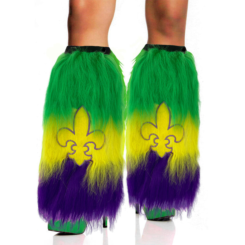 45ซม.Fuzzy Faux Fur Leg Warmers ขนสัตว์รองเท้าส้นสูงรองเท้าส้นสูง Cuff ฝาครอบมีความยืดหยุ่นคู่ Dionysia Boot Cover carnival สีเขียว