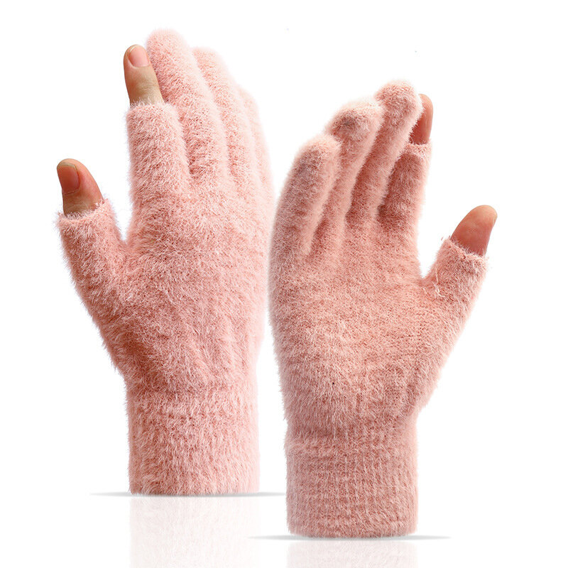 Перчатки теплые для мужчин и женщин, модные студенческие митенки из искусственной норки и бархата, с защитой от холода, для письма, для осени и зимы, 1 пара