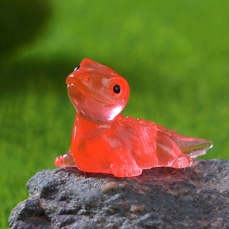 Animalsature-adorno de lagarto de resina pequeña animada, artesanía de decoración en maceta de flores, resplandeciente