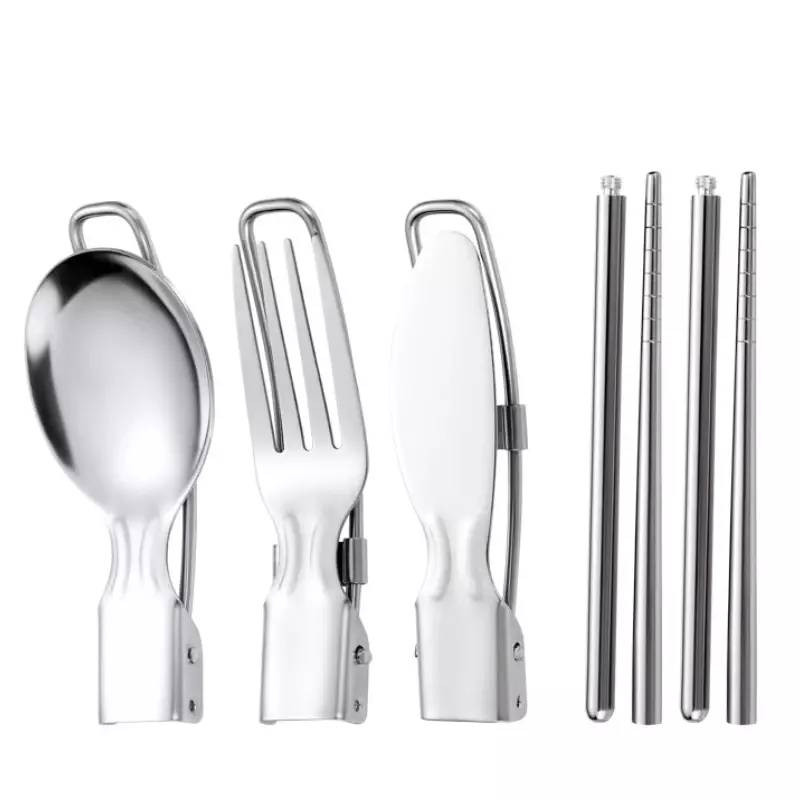 5pcs/set Outdoor Camping Picnic Tableware Stainless Steel Portable Folding Spoon Fork Camping Cooking Picnic Set