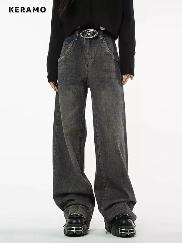 Pantalones vaqueros Harajuku de cintura alta para mujer, ropa de calle holgada de los años 90, Hip-hop, rectos, de pierna ancha, de gran tamaño, 2000, Y2K, 2024