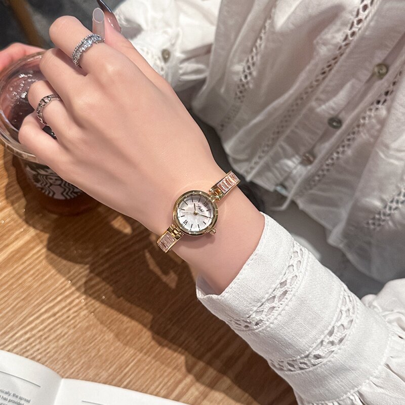 여성용 라인석 팔찌 시계, 심플 패션 스틸 벨트 쿼츠 시계, 신제품
