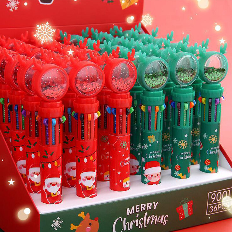 Cute Christmas penna a sfera Cartoon 10 colori renna paillettes colore Hand Ledger Pen Tool Doodle Pen Toys regalo a tema natalizio