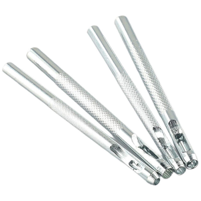 Silver Steel Belt Hole Punchers, boca redonda, couro manual Punch Tools Kit, Handmade DIY Tools, 2.5mm, 3mm, 3.5mm, 4mm, 4Pcs