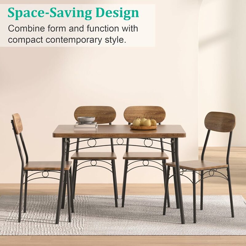 Набор столов для столовой из 5 предметов, прямоугольная столовая с 4 стульями для кухни, конус для завтрака, маленькое пространство, коричневый