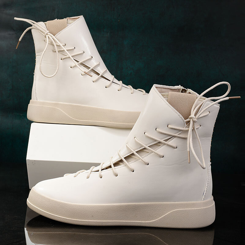 Fashion Strap Men's Red High-Top Shoes Comfortable Pu Leather Casual Man Sneakers Street Hip Hop Platform Designer Shoes For Men