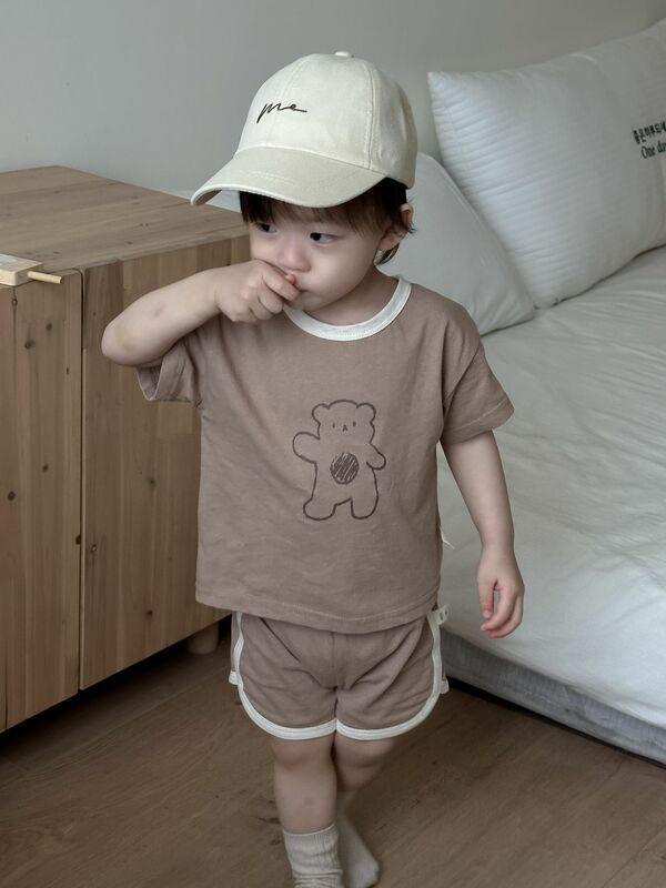2024 Sommer neue Baby Kurzarm Kleidung Set Baumwolle Kleinkind Jungen Mädchen Cartoon Print Shorts Anzug Kleinkind dünne atmungsaktive Outfits