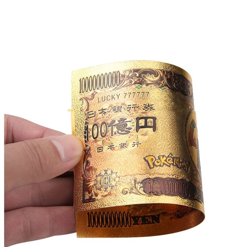 6-11pcs Pokemon CARDS Pikachu Pokeball gold banknote 10000 Yen Gold plastic Banknote for classic childhood memory Collection