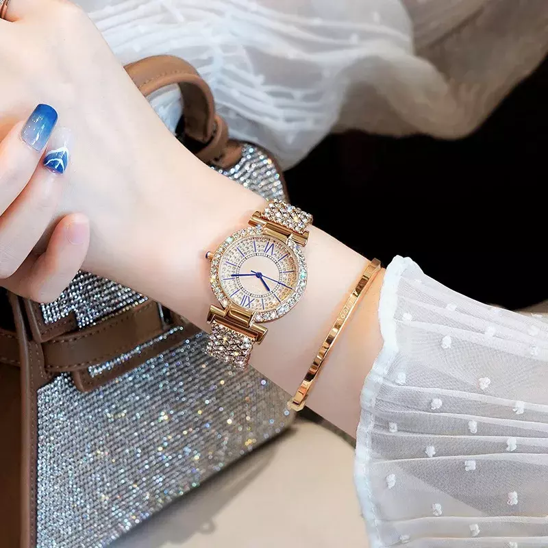 Jam tangan wanita penuh berlian Niche mewah ringan temperamen sederhana