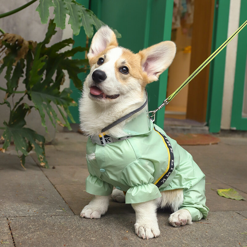 Hoanut Mantel Hujan Anjing Empat Musim Mantel Tahan Air Berkaki Empat untuk Corgi Teddy Mantel Hujan Hewan Peliharaan Anjing Menengah Kecil dengan Bantalan Penarik