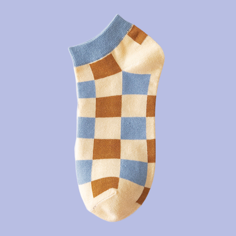 5/10 Pairs 2024 New Invisible Socks College Style Boat Socks Contrast Color Plaid Striped Socks