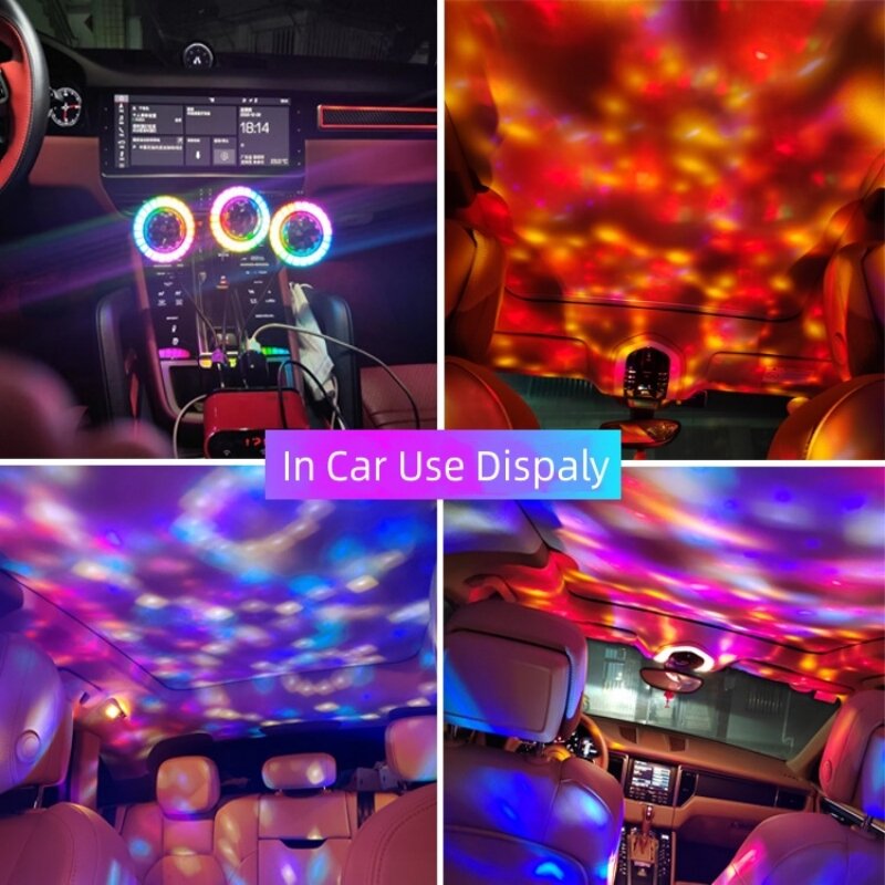RGB lampu LED Mini USB, lampu proyeksi efek panggung ajaib irama musik, lampu malam Dekorasi Mobil pesta disko