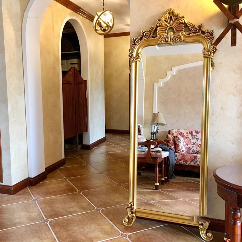 Espelho dourado extragrande para decoração do quarto, espelho personalizado, corpo inteiro estético, estilo nórdico luxuoso