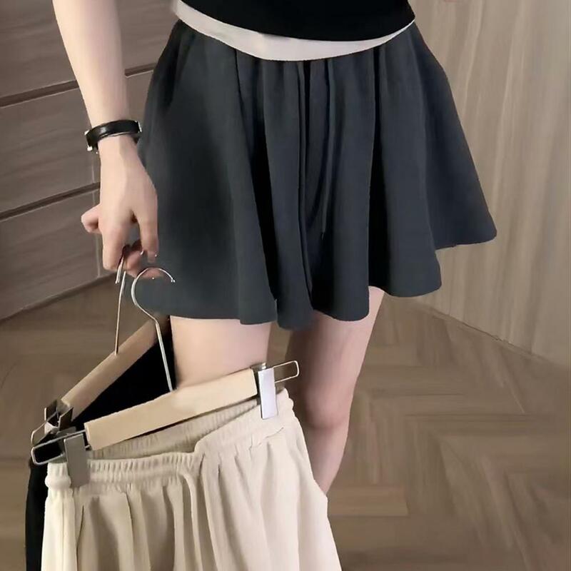 Women Sporty Shorts Comfortable Women's Drawstring Culottes Shorts with Elastic Waist Breathable Fabric A-line Loose Fit High
