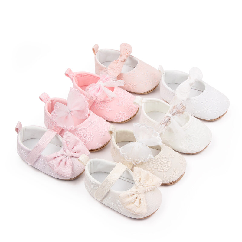 0-18M Fashion Baby Girls Princess Shoes Soft Bow Flower Non-slip Bottom First Walker Shoes Newborn Toddler Infant Cute Shoes