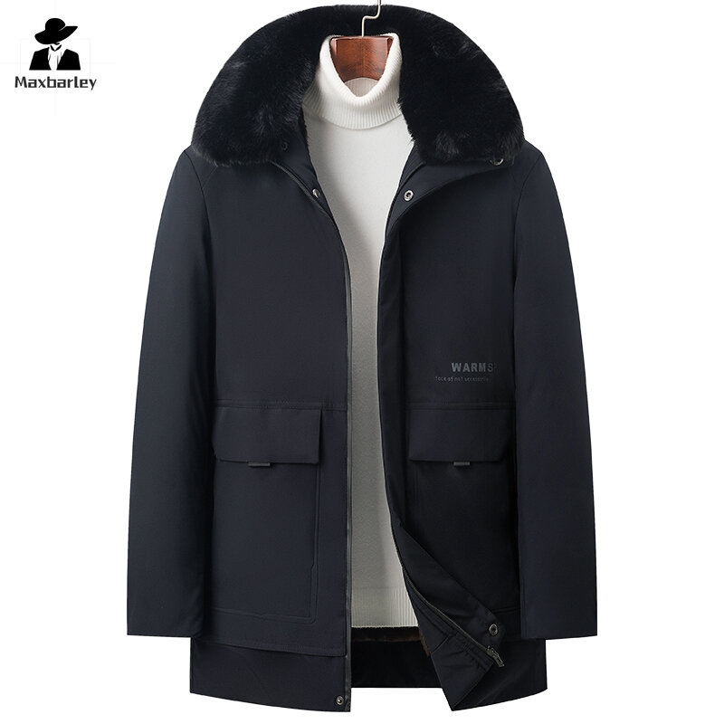 남성용 패딩 재킷, 기모 두꺼운 방풍 파카, 비즈니스 분리형 대형 울 칼라, 따뜻한 남성 코트, 겨울 신상
