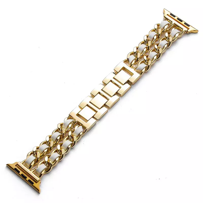 Metal Stainless Steel Denim Chain Watchband for Apple Watch 4 5 6 7 8 SE Ultra Braid Leather Watch Strap