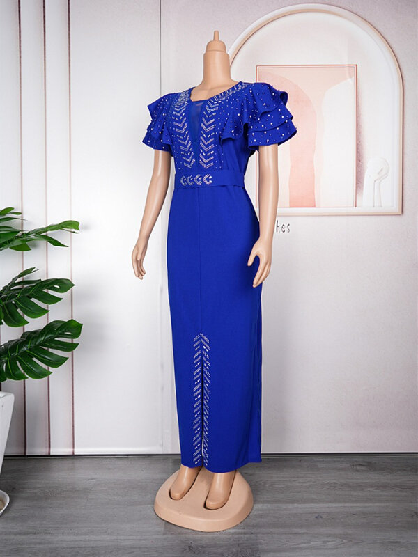 Robe de soirée élégante pour femme, manches courtes à volants, caftan, vêtements nigwin, tambour, fête de mariage, Dubaï, africain, 2023