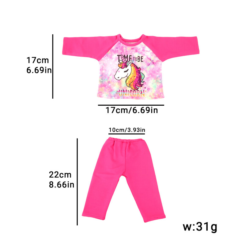 Pijamas de ropa de muñeca para bebé Reborn y americana, ropa de dibujos animados, unicornio, Rana, tiburón, traje para muñeca de generación, 43cm, 18 pulgadas