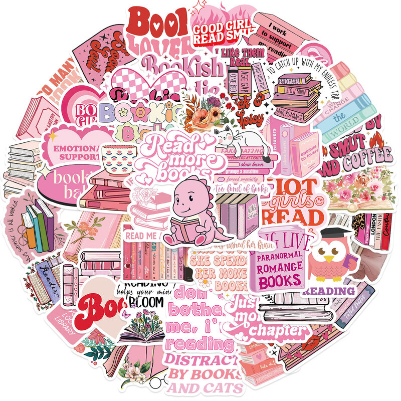 10/50pcs Cute Pink Reading Book Bookish Stickers Kawaii decalcomanie fai da te Scrapbooking Notebook Laptop Phone bagagli adesivo decorativo