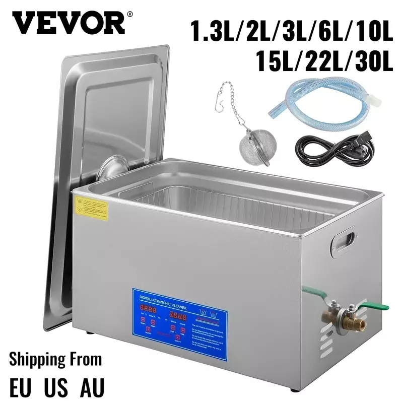 VEVOR-limpiador ultrasónico de acero inoxidable, máquina de limpieza de relojes y joyas, con temporizador Digital, 2L, 3L, 6L, 10l, 15l, 22L, 30l