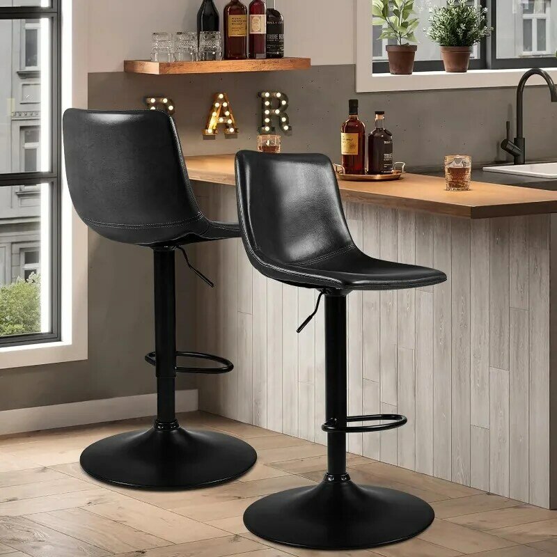 Ensemble de 2 tabourets de bar réglables en cuir PU, chaise de bar sans bras pour îlot de cuisine