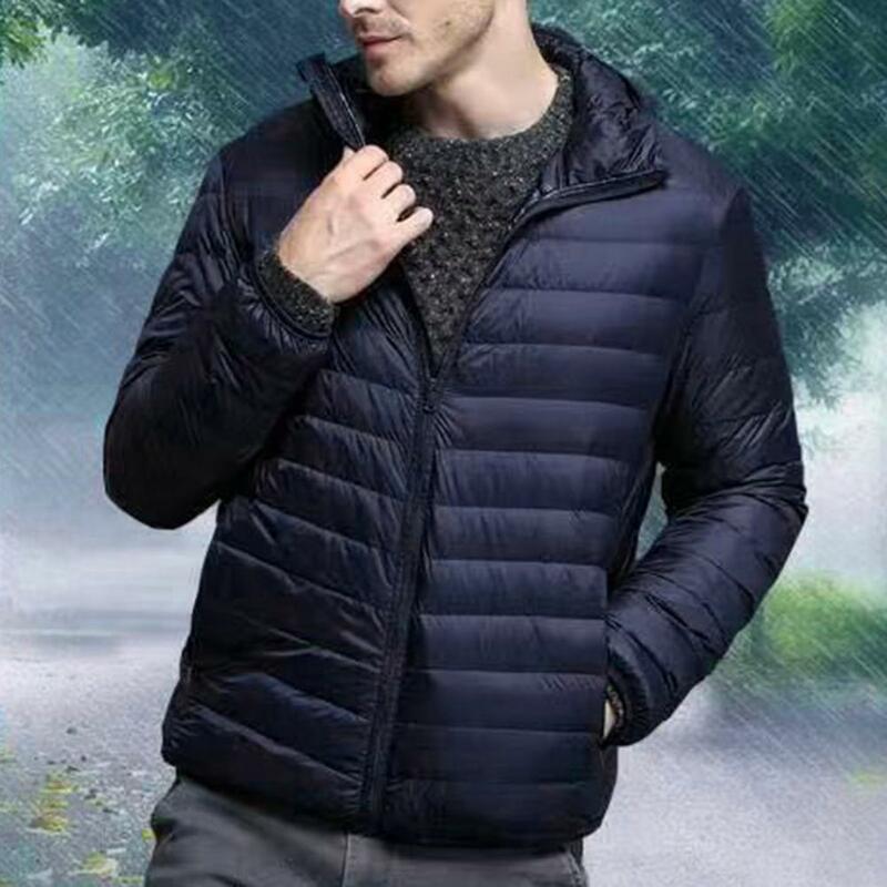 Chaqueta de plumón de algodón para hombre, chaqueta ajustada con cremallera, cuello alto, cálida, Color sólido
