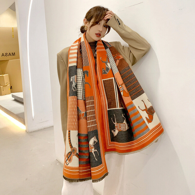 女性用カシミヤスカーフ,厚手のキルティングブランケット,高級冬スカーフ,2022デザイン