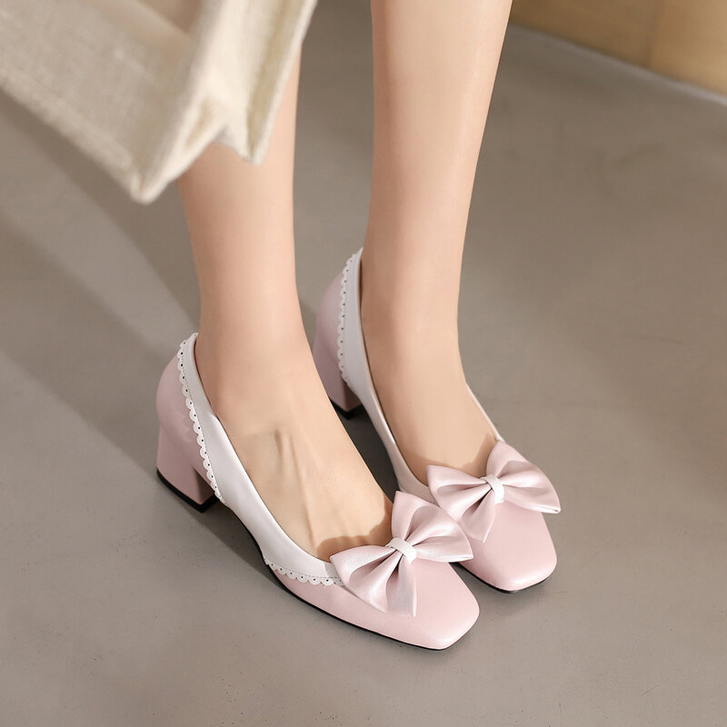 Zapatos de tacón alto Lolita para mujer, calzado de fiesta con volantes y lazo dulce, de princesa nupcial, tallas grandes 33-46
