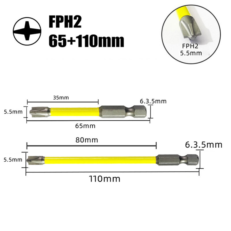 電気技師のための磁気黄色ドライバービット、特別スロットクロス、fph2、65mm、110mm