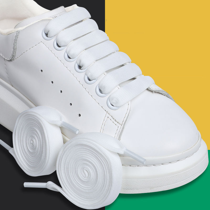 McQueen wide shoelace small white shoelace female ins tide original flat wide pure white shoelace rope male