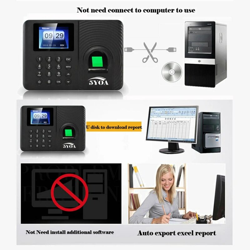 5YOA A10 A01 Attendance Biometric Fingerprint Time Attendance Clock Recorder Employee Recognition Device Electronic
