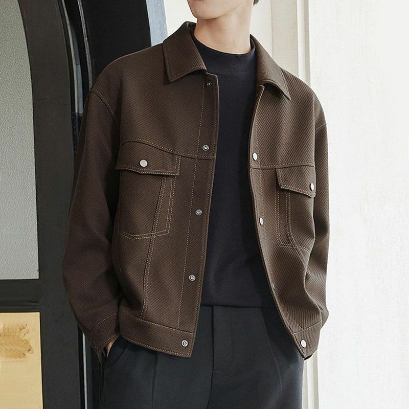 2024 wiosenno-jesienna moda z kołnierzem męska kurtka bawełniana wysokiej jakości Trend Casual luźne kurtki brązowa odzież męska