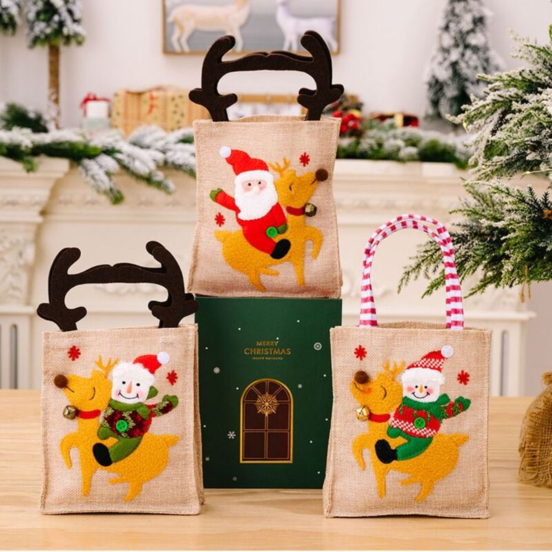 Cute Large Felt Tote Bag Nylon Snowman Candy Bag Storage Basket Cartoon Christmas Style Bag Female Handbag