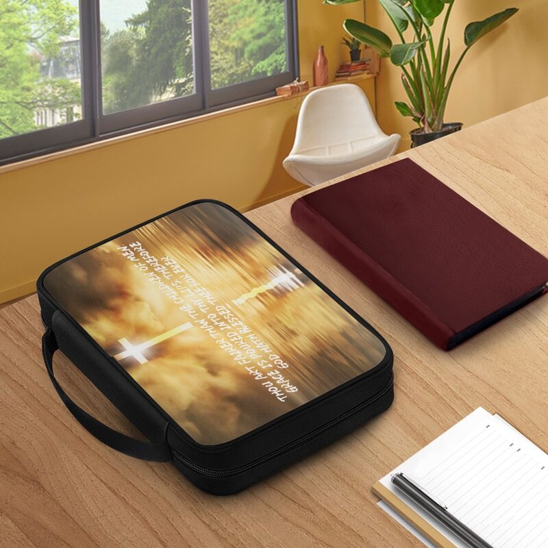 Classic Fashion Style Cross Lake riflesso stampa Design bibbia scritture chiesa raccolta borsa da donna con tasca con cerniera