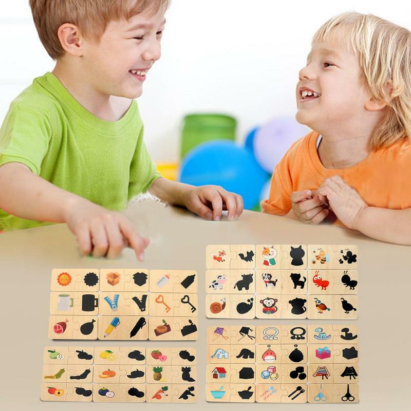 Juguetes de madera Montessori para niños, juegos de emparejamiento de sombras, rompecabezas, ejercicio de aprendizaje, juguetes de coordinación mano-ojo