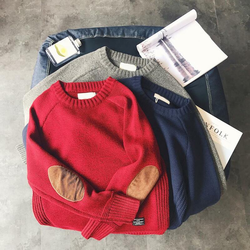 Soft  Trendy Round Neck Men Winter Sweater Knitting Spring Sweater Long Sleeves   for School