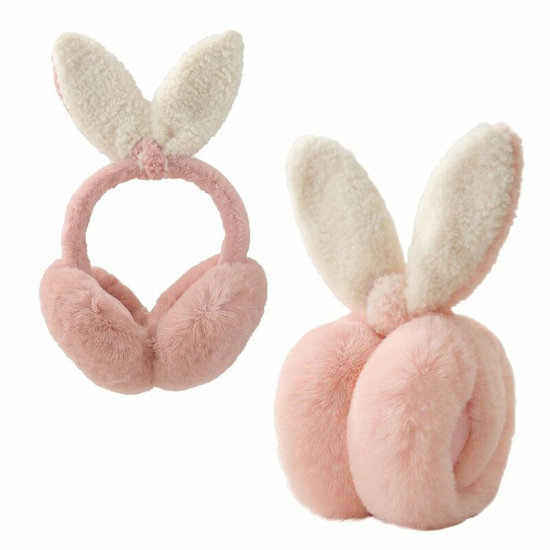 Lovely Rabbit Ear Muffs Soft Plush Ear Warmer Winter Earflaps Keep Warm Furry Earmuffs Foldable Cold Protection Ear Covers Sweet