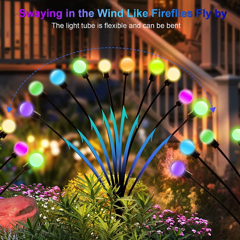 태양광 정원 조명, 야외 방수, 높은 유연성, 흔들리는 조경 잔디, 100 LED 반딧불 조명, 10 팩