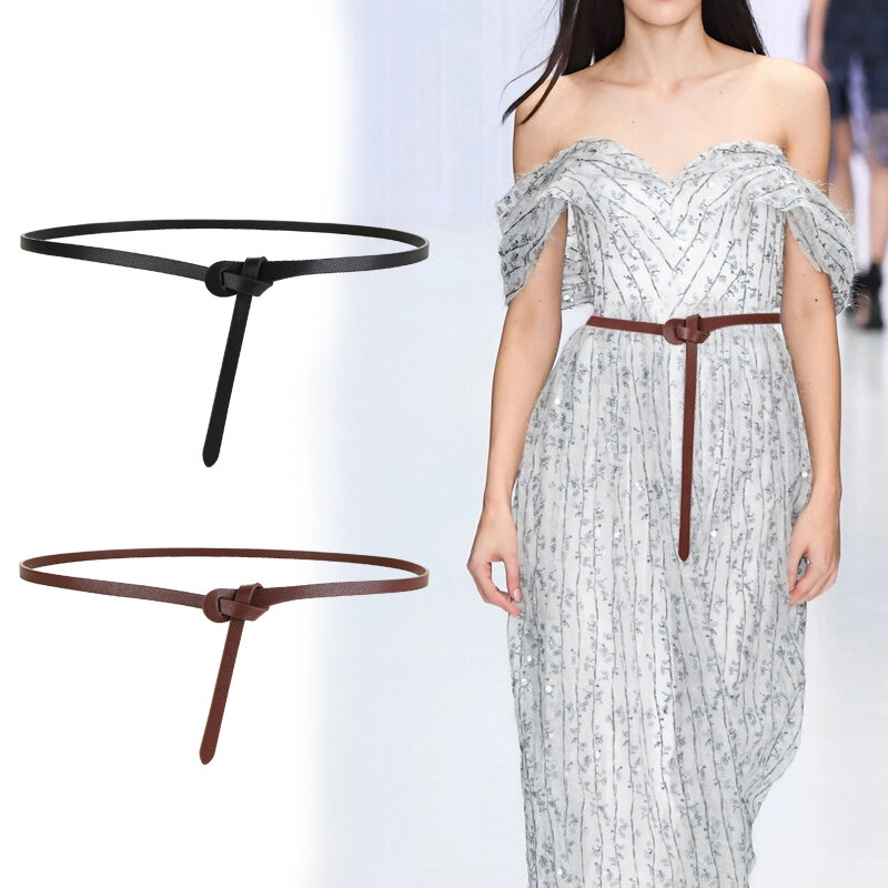 Cinturones de piel auténtica para mujer, cinturones finos con nudo de alta calidad, simples y elegantes, con sentido del diseño, pretina de diseñador para vestido de mujer