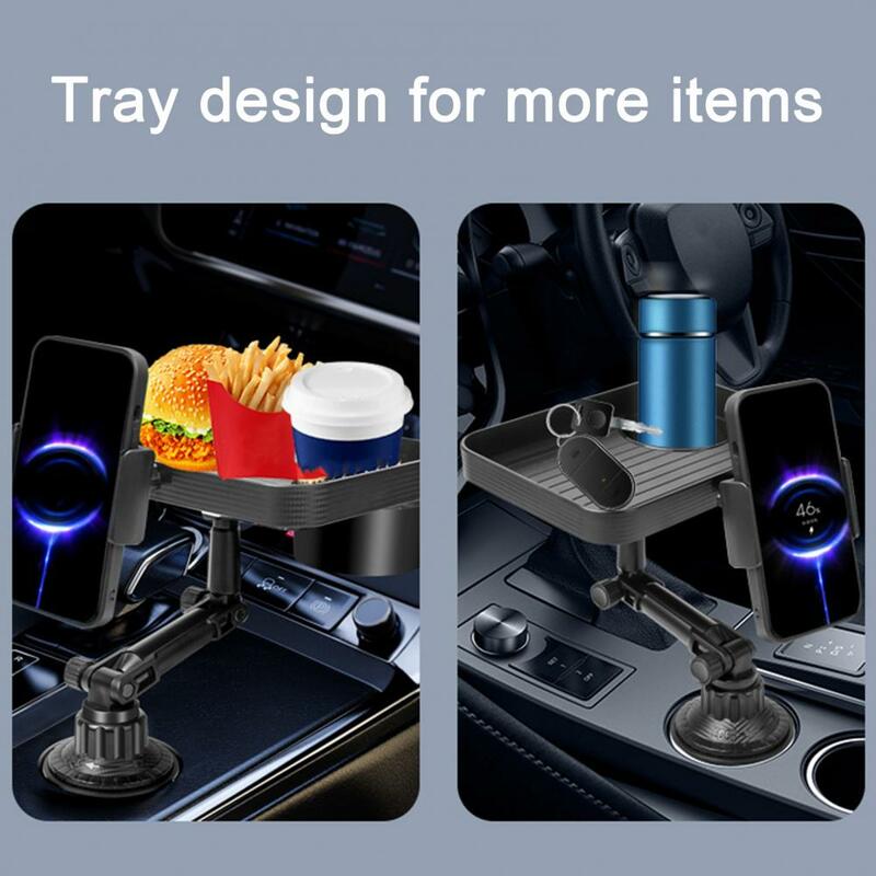 Car Snack Tray Console Cup Holder Universal Foldable Car Dining Plate with Cup Holder Phone Bracket Storage Tray Snacks Drinks