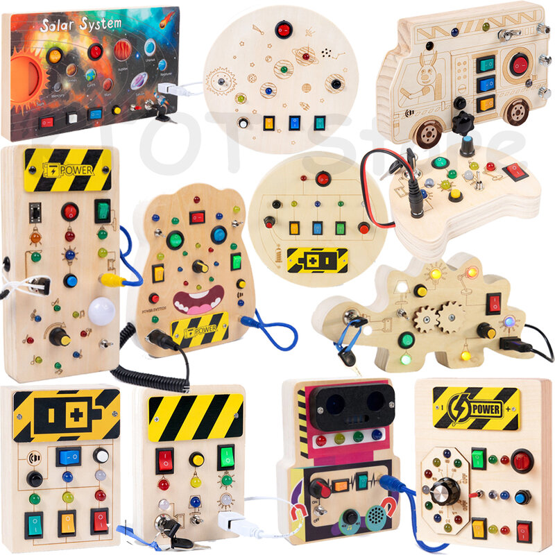 Montessori beschäftigt Board Schaltung LED-Steckdose ein/aus Baby frühe Hand feine kognitive Bildung Lehrmittel Spielzeug Geschenke Busy board