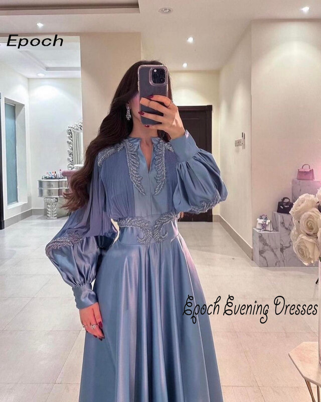 Epoch-Vestido largo de noche para mujer, elegante vestido plisado con cuello en V de lujo con lentejuelas de Arabia Empire Homecoming