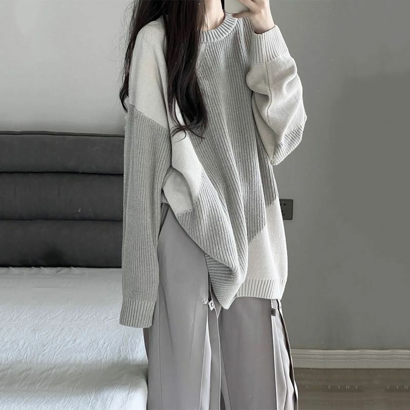 Pull-over surdimensionné en tricot pour femme, style coréen, irrégulier, couleur unie, printemps-automne, nouveauté 2022