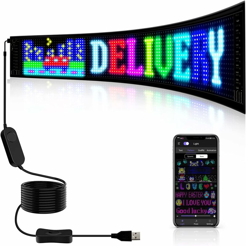 LED Matrix Panel Rolling Advertising LED Signage USB 5V Bluetooth App Controlled Sign Light Programmable LED Car Sign