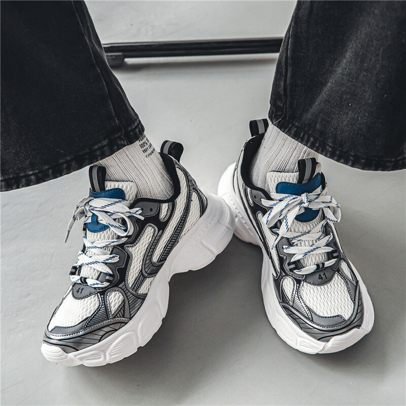 Męska trampki letnia nowa moda oddychająca siateczkowa platforma buty do biegania dla mężczyzn na zewnątrz masywne sznurowane buty do chodzenia